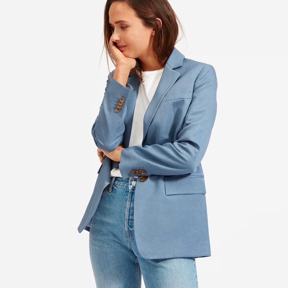Everlane cotton linen blazer dusty blue size 2